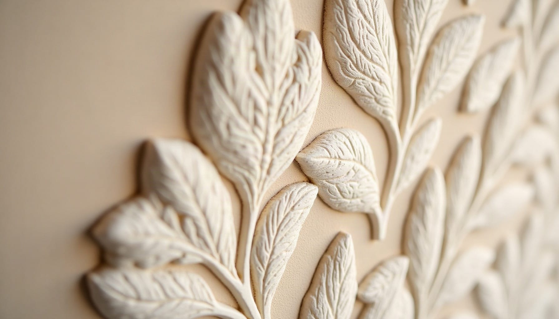 plaster relief wall art, warm minimal detail