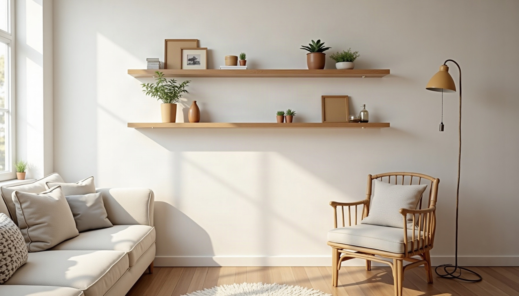 shabby chic wall shelves, natural textures