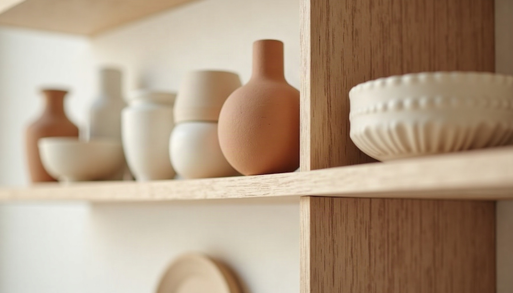 boho shelf wall, warm minimal detail