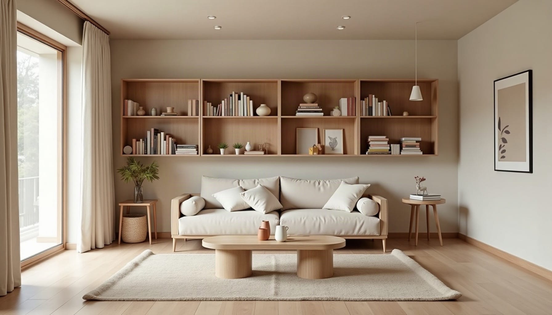 decorative bookshelf, natural textures