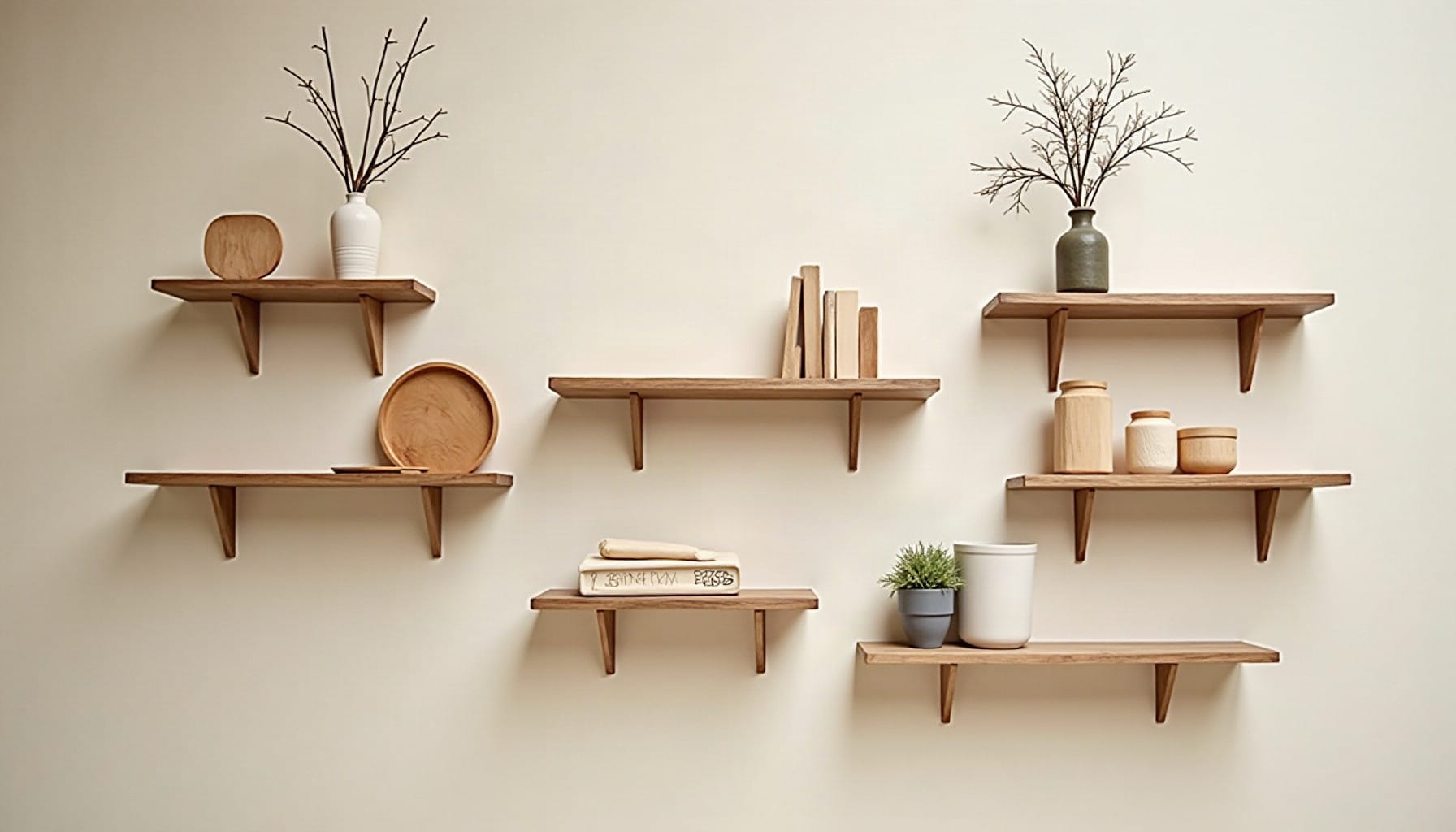 custom wall shelves, natural textures